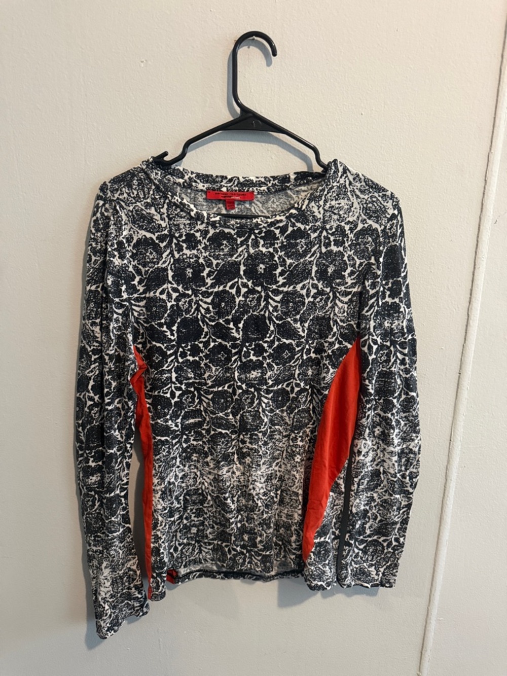 Narciso Rodriguez Black & White Floral Long-Sleeve Top with Orange Side Panels